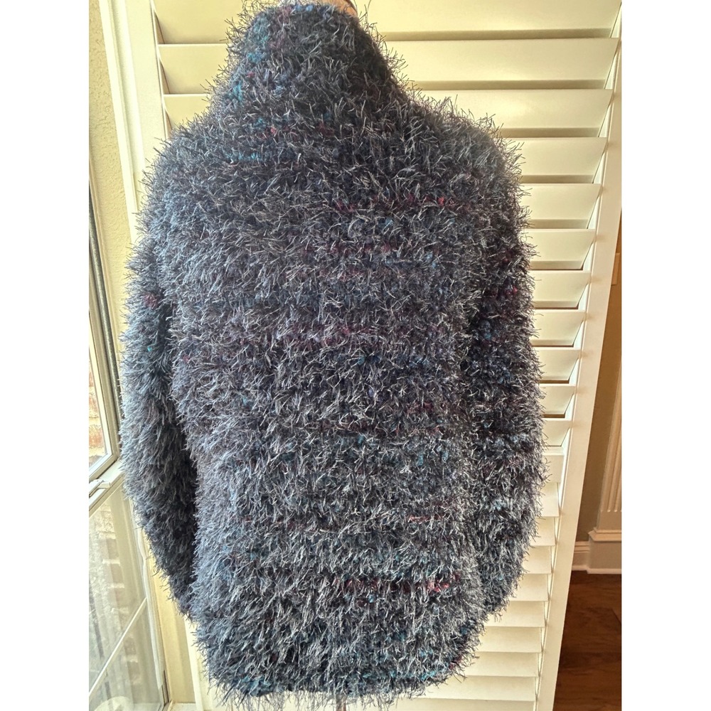 Handmade Shag Eyelash Mixed Yarn Cardigan Women L Multi Shimmer Jewel Button - Picture 8 of 10
